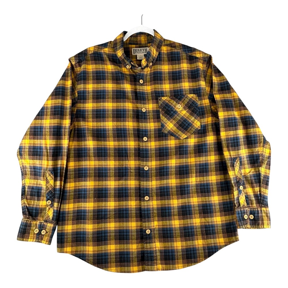 Duluth‎ Trading Relaxed Fit Shirt Mens Large Yellow Flannel Plaid Outdoor Rugged